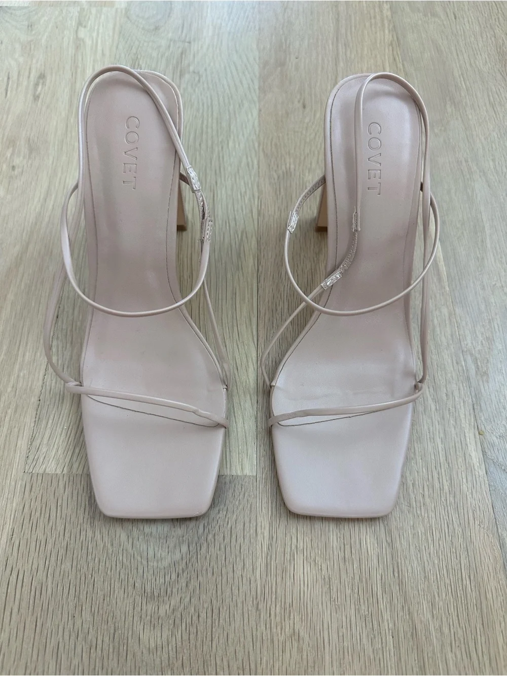 COVET Madison Strappy Nude Square-Toe Block Heel